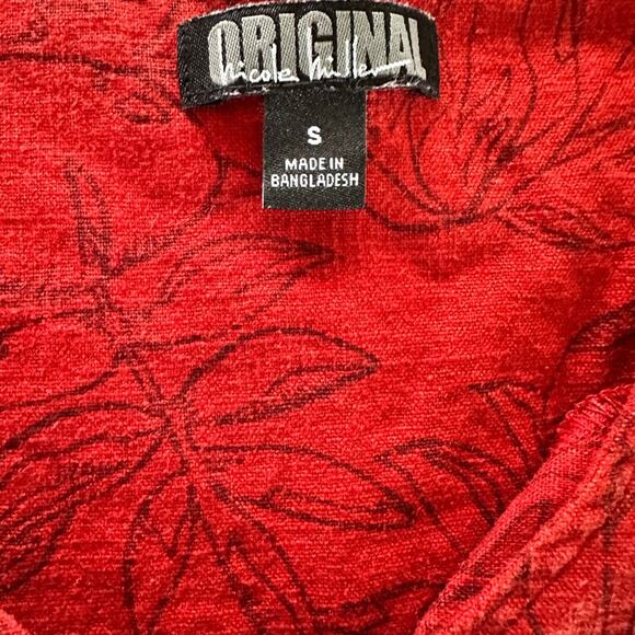 Nicole Miller Original Red Linen Blend Tropical Dress Size Medium - Picture 7 of 9